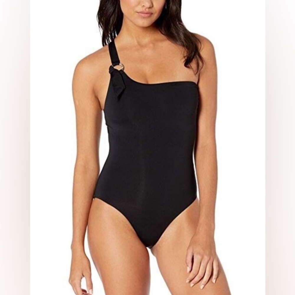 Anthro‎ SEAFOLLY Black One Shoulder 1pc Swimsuit 12 Large